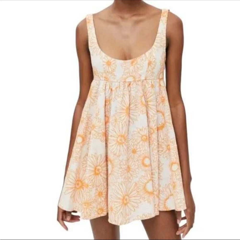 Urban Outfitters Orange Floral Mini Babydoll Dress